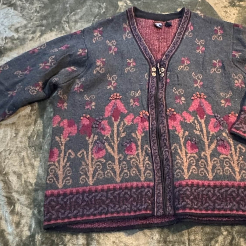 NORDIC DESIGN 100% Shetland Wool Cardigan Knit Sweater Women's Plus Size 3X EUC - Picture 7 of 12
